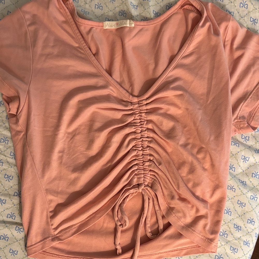Heart Hips Peach Ruched V-Neck Crop Top